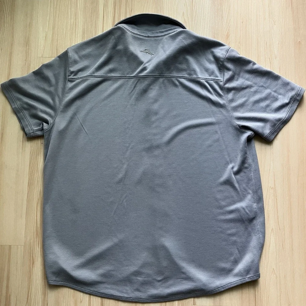 Tommy Bahama Mens L Gray Polo Waffle Knit Full Button Front Shirt Tencel Blend - Picture 5 of 7